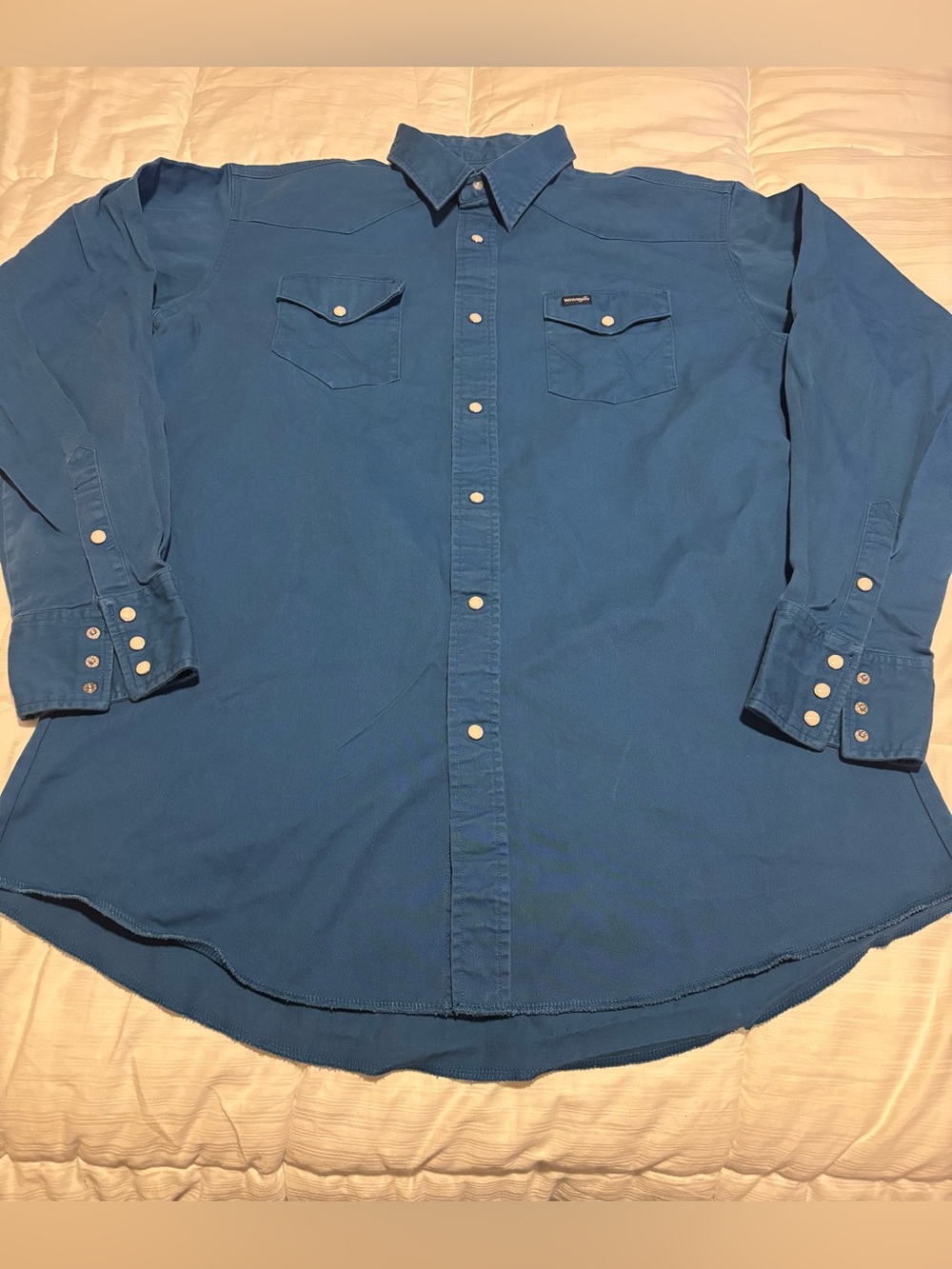 Wrangler Blue Pearl Snap Button Up Shirt Size XLT MS71419